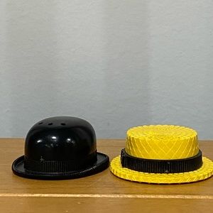 Vintage Straw Derby & Bowler Hat Salt & Pepper Shakers Unique Set